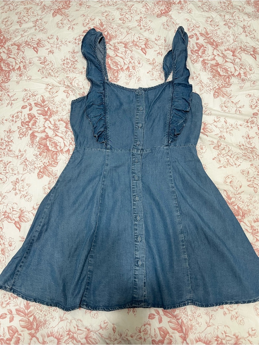 Forever 21 Blue Denim Ruffle-Strap Mini Dress